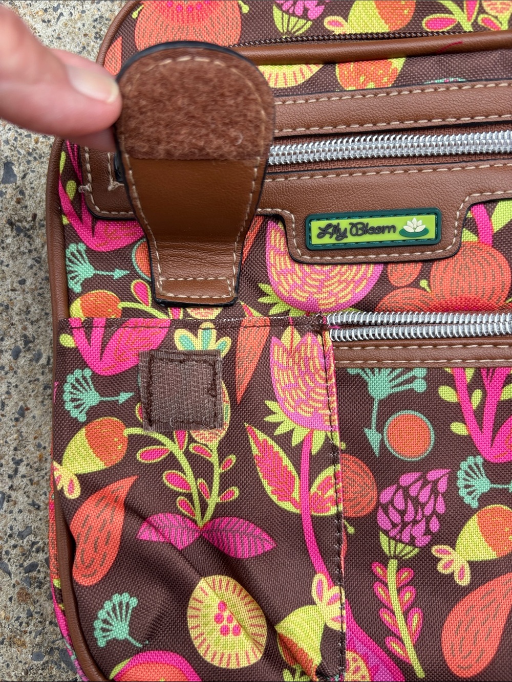 Lily Bloom Brown Floral Crossbody with Pink and Orange Accents - Picture 9 of 11